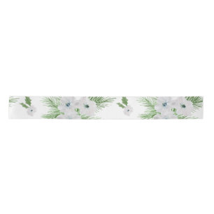 Watercolor anemone and spruce pattern satin ribbon