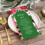Watercolor Anemone Arch Green Wedding Menu<br><div class="desc">Watercolor anemone design with green arch and white text.</div>
