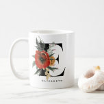 Watercolor Anemone Botanicals Letter E Monogram Coffee Mug<br><div class="desc">Beautiful customisable monogram mug. It features watercolor letter E floral monogram of red anemones,  poppies and greenery. Personalise this monogram mug by adding names,  dates or messages. This botanical monogram mus is perfect as a personalised gift.</div>