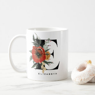 Watercolor Anemone Botanicals Letter E Monogram Coffee Mug
