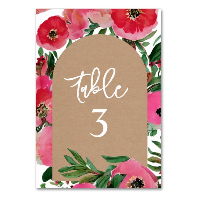 Watercolor Anemone Cardstock Arch Wedding Table Number (Front)