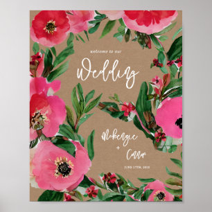 Watercolor Anemone Cardstock Wedding Welcome Poster