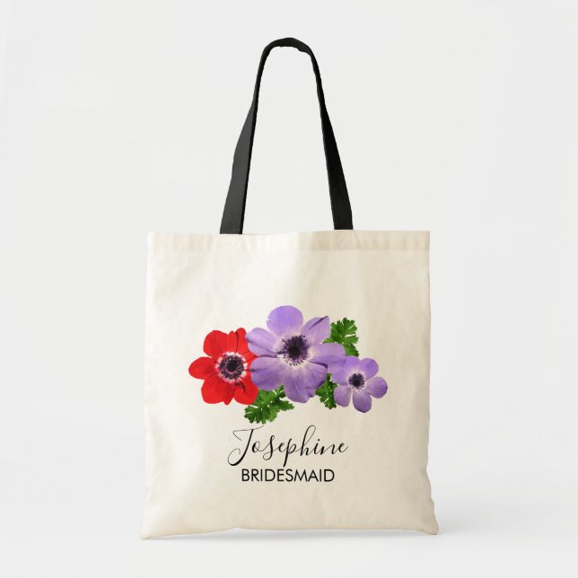 Watercolor Anemone Floral Bridesmaid Tote Bag (Front)