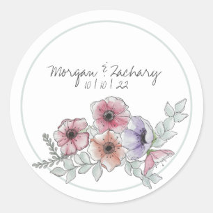 Watercolor Anemone Floral Classic Round Sticker