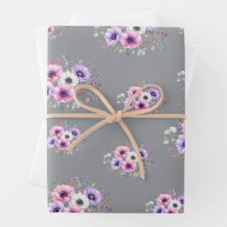 watercolor anemone floral design wrapping paper sheet