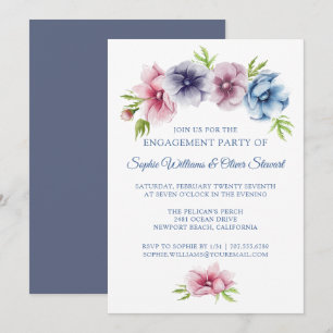 Watercolor Anemone Floral Engagement Party Invitation