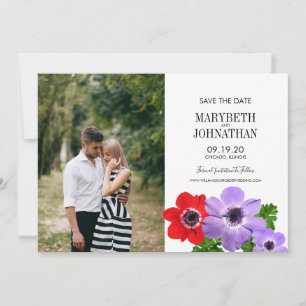 Watercolor Anemone Floral Save The Date Photo Card