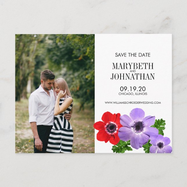 Watercolor Anemone Floral Save The Date Postcard (Front)
