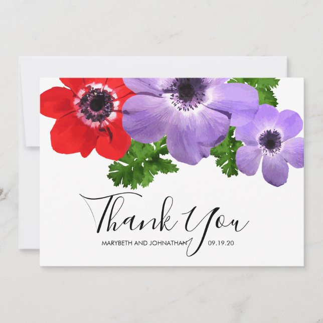 Watercolor Anemone Floral Thank You Card (Front)