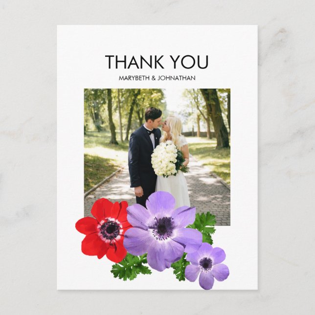 Watercolor Anemone Floral Thank You Photo Postcard (Front)