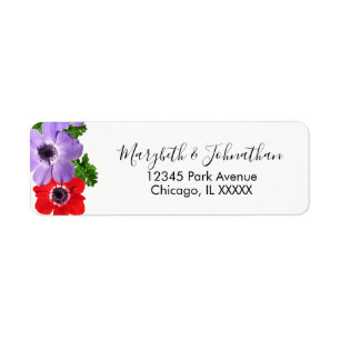 Watercolor Anemone Floral Wedding Address Label