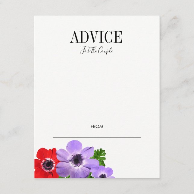 Watercolor Anemone Floral Wedding Advice Card (Front)