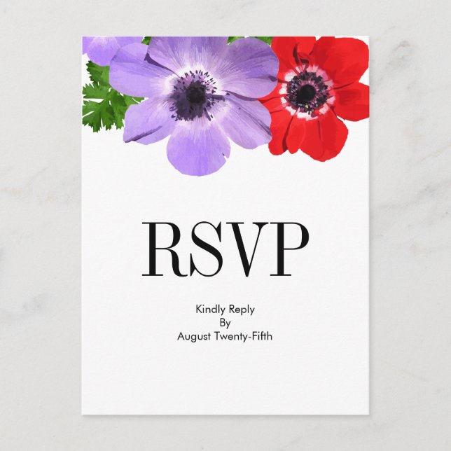 Watercolor Anemone Floral Wedding RSVP Postcard (Front)