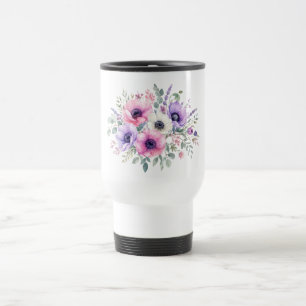 Watercolor Anemone Flower Floral travel mug