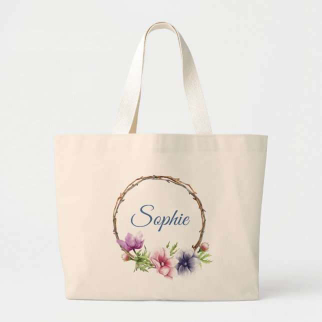 Watercolor Anemone Flower Wedding Large Tote Bag (Front)