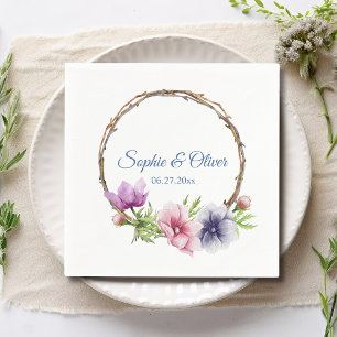 Watercolor Anemone Flower Wedding Napkin