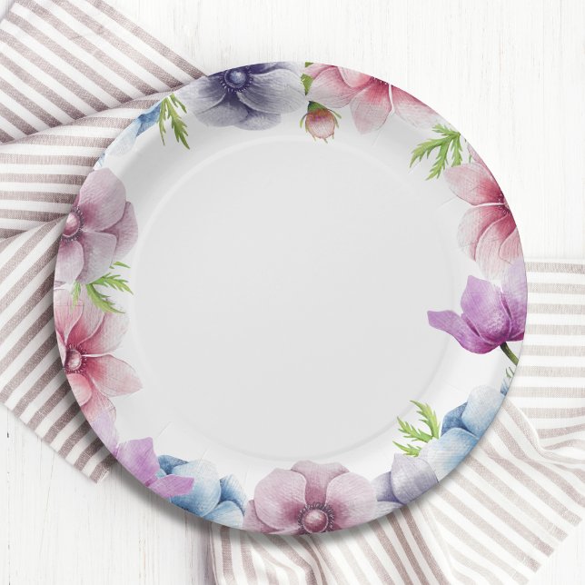 Watercolor Anemone Flower Wedding Paper Plate (Creator Uploaded)