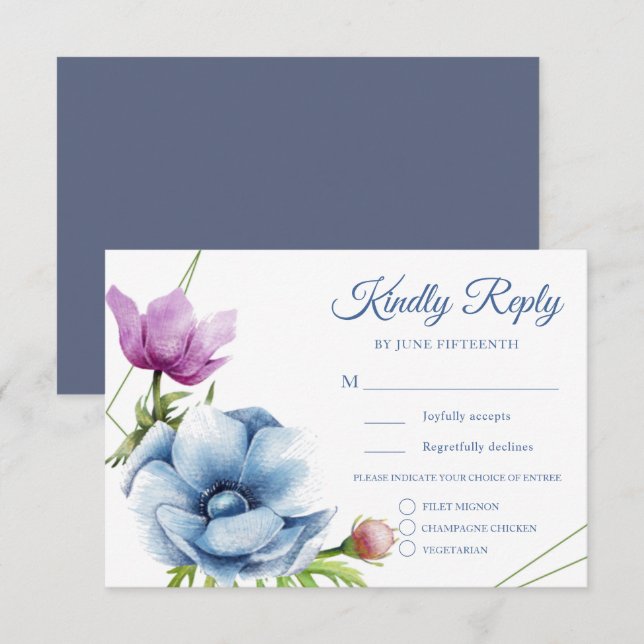 Watercolor Anemone Flower Wedding RSVP Cards (Front/Back)
