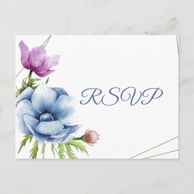 Watercolor Anemone Flower Wedding RSVP Invitation Postcard (Front)