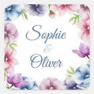 Watercolor Anemone Flower Wedding Square Sticker