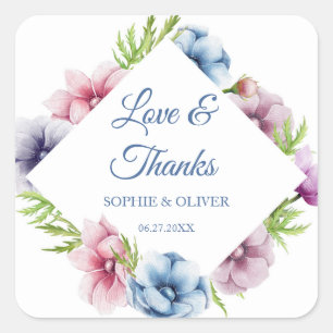 Watercolor Anemone Flower Wedding Square Sticker