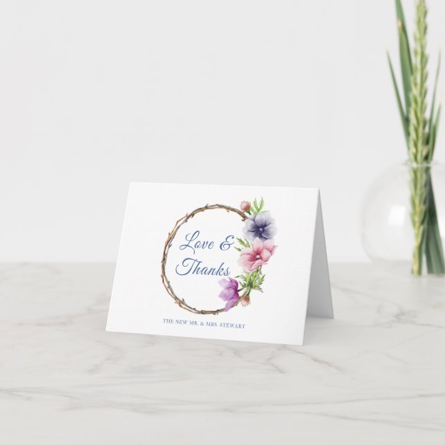 Watercolor Anemone Flower Wedding Thank You Card (Front)