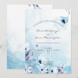 Watercolor Anemone Flowers Ice Blue Invitation