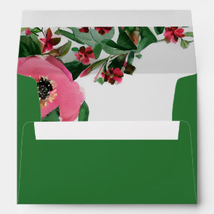 Watercolor Anemone Green Wedding Envelope