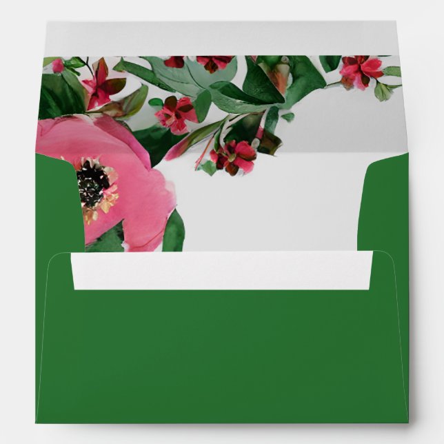 Watercolor Anemone Green Wedding Envelope (Back (Bottom))