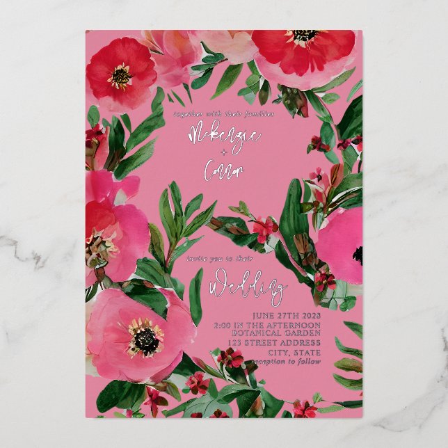 Watercolor Anemone Pink Wedding (Front)