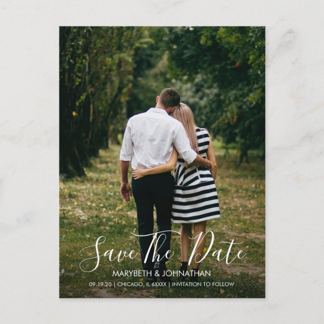 Watercolor Anemone Script Save The Date Postcard (Front)