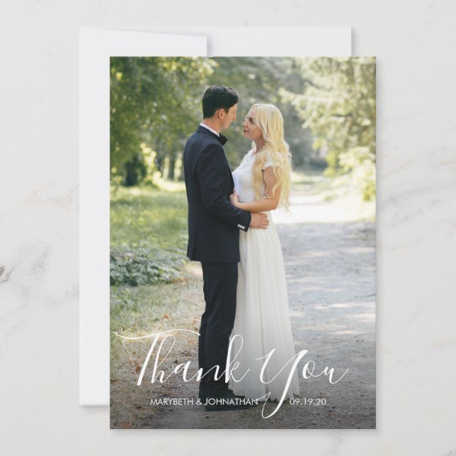 Watercolor Anemone Script Thank You Photo Card (Front)