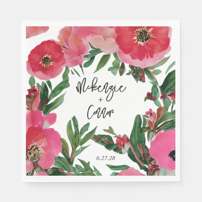 Watercolor Anemone Wedding Napkin (Front)