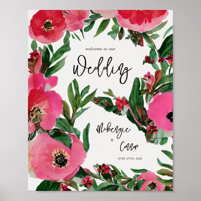 Watercolor Anemone Wedding Welcome Poster (Front)