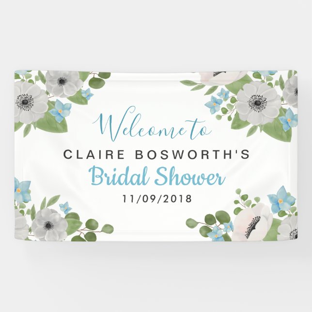 Watercolor Anemones Blue Floral | Bridal Shower Banner (Horizontal)