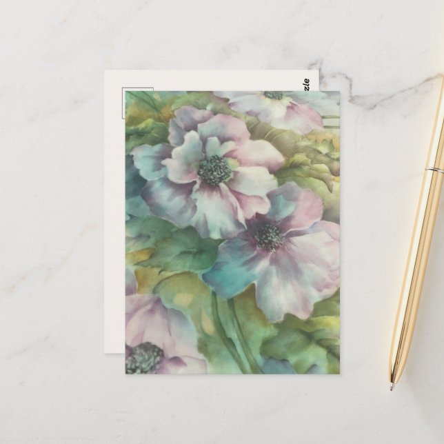 Watercolor Anemones  Floral  Postcard (Front/Back In Situ)