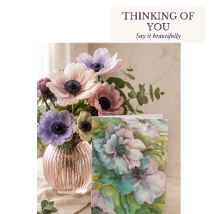 Watercolor Anemones Floral Thinking Of You Thank You Card