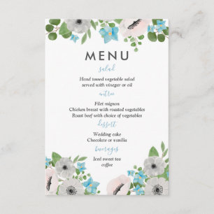 Watercolor Anemones Florals   Wedding Menu Invitation