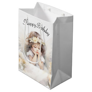 Watercolor Angel Birthday Girl Medium Gift Bag