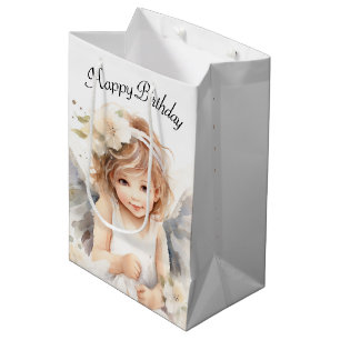Watercolor Angel Birthday Girl Medium Gift Bag