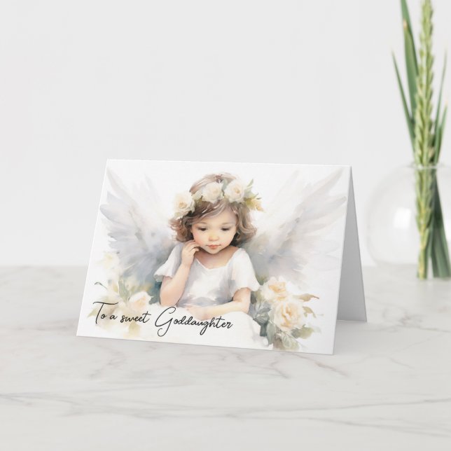 Watercolor Angel Girl For Goddaughter Birthday Card (Front)