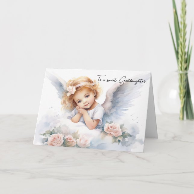 Watercolor Angel Girl For Goddaughter's Birthday Card (Front)