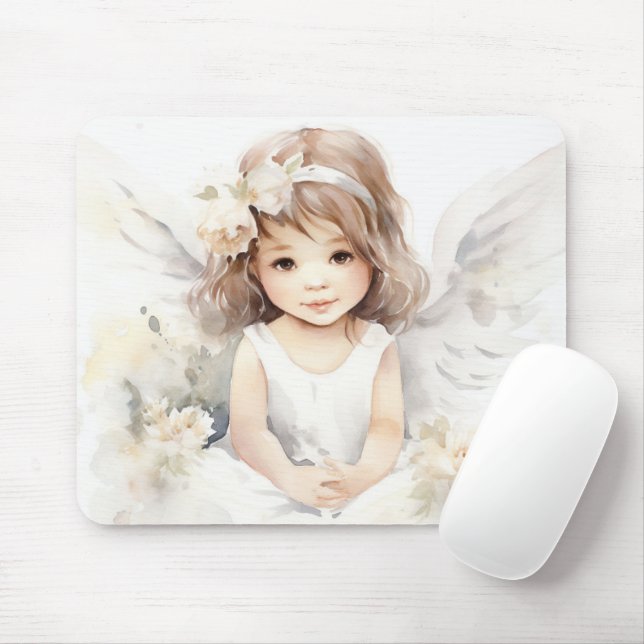Watercolor Angel Girl  Mouse Mat (With Mouse)