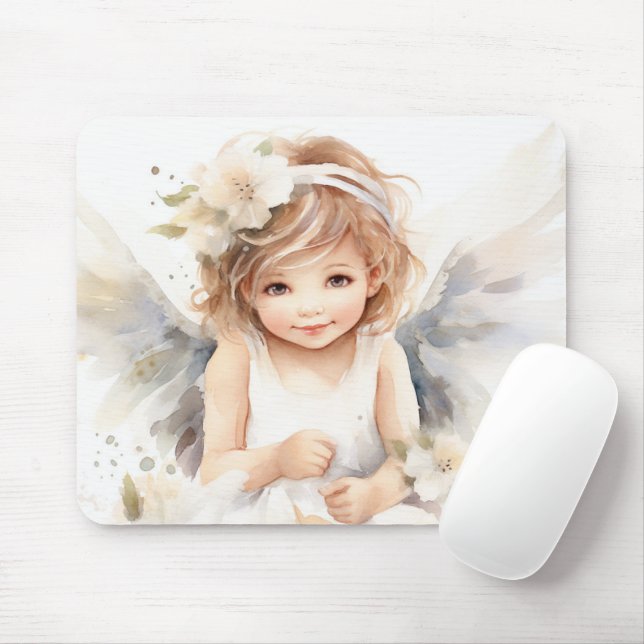 Watercolor Angel Girl  Mouse Mat (With Mouse)