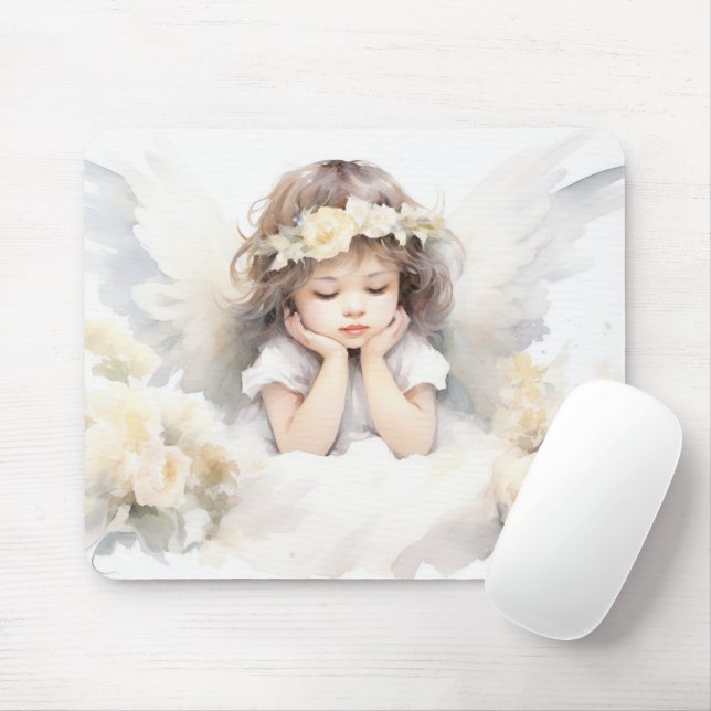 Watercolor Angel Girl  Mouse Mat (With Mouse)