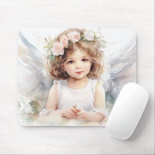Watercolor Angel Girl With Roses Mouse Mat