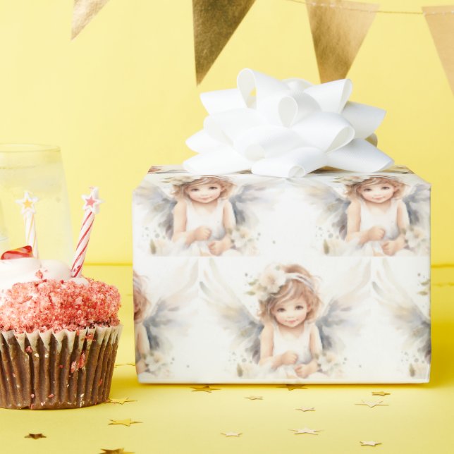 Watercolor Angel Girl Wrapping Paper (Birthday Party)