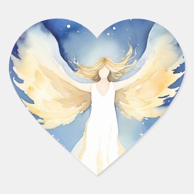 Watercolor angel on heart stickers  (Front)
