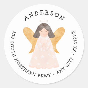 Watercolor Angel return address Classic Round Sticker