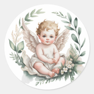 Watercolor Angel Wings Baptism  Classic Round Sticker